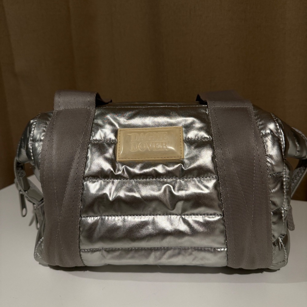 Dagne Dover Small Quilted Metallic Silver Duffle‎ Bag